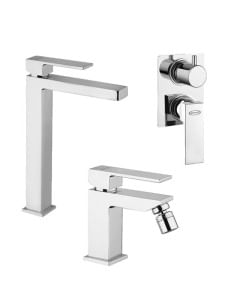 Set Rubinetti Jacuzzi per lavabo alto e bidet senza scarico e doccia incasso con deviatore serie Twinkle cromato - Climaway