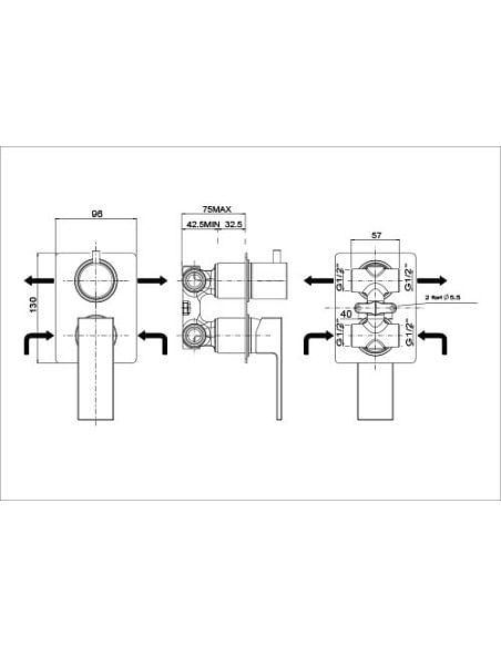 Set Rubinetti Jacuzzi per lavabo a parete e bidet senza scarico e doccia incasso con deviatore serie Twinkle cromato - Climaway