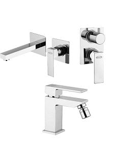Set Rubinetti Jacuzzi per lavabo a parete e bidet senza scarico e doccia incasso con deviatore serie Twinkle cromato - Climaway