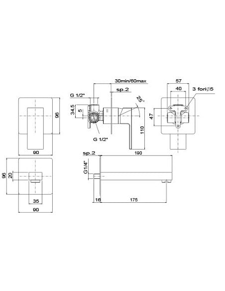 Set Rubinetti Jacuzzi per lavabo a parete e bidet senza scarico e doccia incasso con deviatore serie Twinkle cromato - Climaway