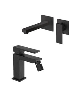 Set Rubinetti Jacuzzi per lavabo a parete e bidet senza scarico serie Twinkle YO nero opaco - Climaway