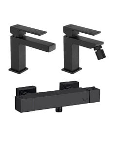 Set Rubinetti Jacuzzi per lavabo e bidet senza scarico e doccia esterno serie Twinkle YO nero opaco - Climaway
