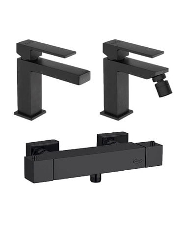 Set Rubinetti Jacuzzi per lavabo e bidet senza scarico e doccia esterno serie Twinkle YO nero opaco - Climaway