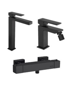 Set Rubinetti Jacuzzi per lavabo alto e bidet senza scarico e doccia esterno serie Twinkle YO nero opaco - Climaway
