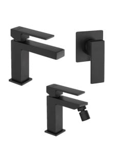 Set Rubinetti Jacuzzi per lavabo e bidet senza scarico e doccia incasso serie Twinkle YO nero opaco - Climaway