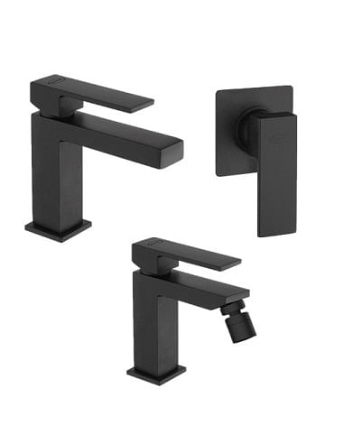 Set Rubinetti Jacuzzi per lavabo e bidet senza scarico e doccia incasso serie Twinkle YO nero opaco - Climaway