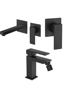Set Rubinetti Jacuzzi per lavabo a parete e bidet senza scarico e doccia incasso serie Twinkle YO nero opaco - Climaway