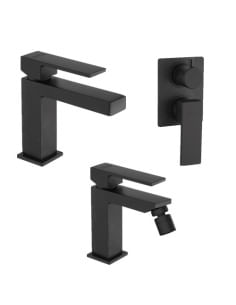Set Rubinetti Jacuzzi per lavabo e bidet senza scarico e doccia incasso con deviatore serie Twinkle YO nero opaco - Climaway