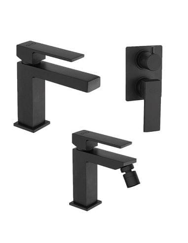 Set Rubinetti Jacuzzi per lavabo e bidet senza scarico e doccia incasso con deviatore serie Twinkle YO nero opaco - Climaway