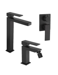 Set Rubinetti Jacuzzi per lavabo alto e bidet senza scarico e doccia incasso con deviatore serie Twinkle YO nero opaco - Clim...