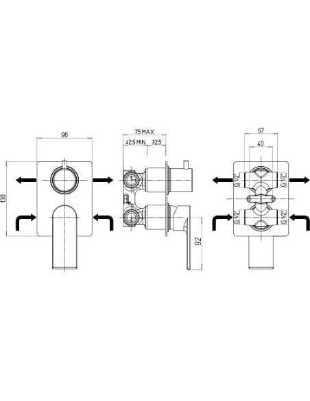 Miscelatore Jacuzzi incasso per doccia serie Twilight con deviatore rotativo a 2 uscite 0TI00400JA00 cromato - Climaway