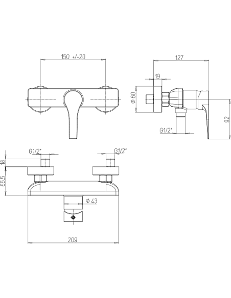 Miscelatore esterno per doccia serie Moonlight Jacuzzi 0MG00028JA02 cromato - Climaway