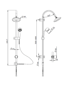 Colonna doccia Piralla serie Zoe regolabile a fori esistenti con deviatore meccanico 0ZO00846A16 - Climaway 2