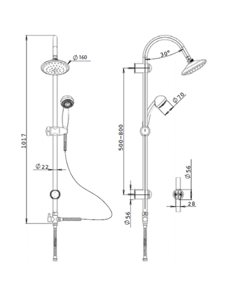 Colonna doccia Piralla serie Zoe regolabile a fori esistenti con deviatore meccanico 0ZO00846A16 - Climaway