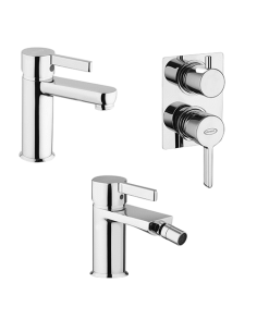 Set Rubinetti Jacuzzi per lavabo e bidet senza scarico e doccia incasso con deviatore serie Fiamma cromato - Climaway