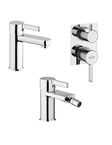 Set Rubinetti Jacuzzi per lavabo e bidet senza scarico e doccia incasso con deviatore serie Fiamma cromato - Climaway