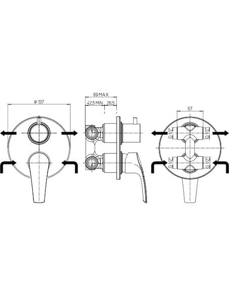 Miscelatore Jacuzzi incasso per doccia serie Lucente con deviatore rotativo a 2 uscite 0LU00400JA00 cromato - Climaway