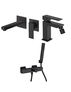 Set Rubinetti Jacuzzi per lavabo a parete e bidet senza scarico e vasca serie Twinkle YO nero opaco - Climaway