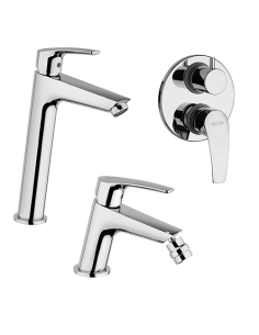 Set Rubinetti Jacuzzi per lavabo alto e bidet senza scarico e doccia incasso con deviatore serie Lucente cromato - Climaway