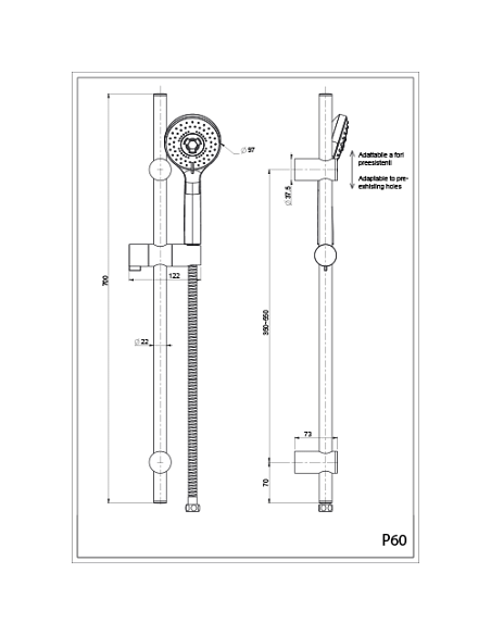 Saliscendi Piralla serie Forest doccia anticalcare 50CR124/P60/3PIBM cromato - Climaway