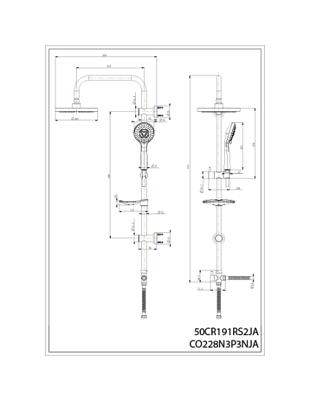 Colonna doccia Jacuzzi serie Easy regolabile a fori esistenti con deviatore meccanico 0EA00846JA00 - Climaway