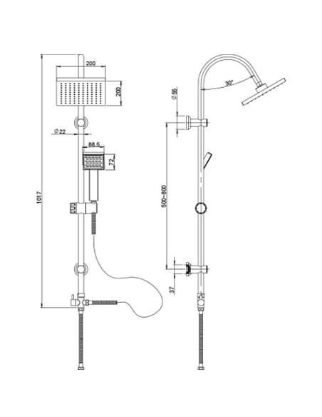 Colonna doccia Piralla serie Savona regolabile a fori esistenti con deviatore meccanico 0HR00846D16 - Climaway