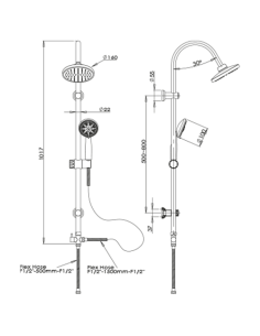 Colonna doccia Piralla serie Milano regolabile a fori esistenti con deviatore meccanico 0HR00846B16 - Climaway 2