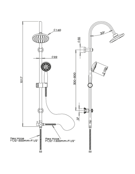 Colonna doccia Piralla serie Milano regolabile a fori esistenti con deviatore meccanico 0HR00846B16 - Climaway