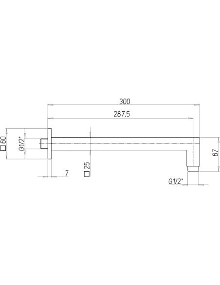 Braccio doccia Jacuzzi a parete lunghezza 300mm sezione quadra 25x25mm art. 1111006JAYO nero opaco - Climaway