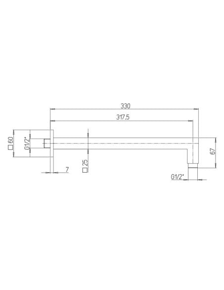 Braccio doccia Jacuzzi a parete lunghezza 330mm sezione quadra 25x25mm art. 1111008JA00 cromato - Climaway