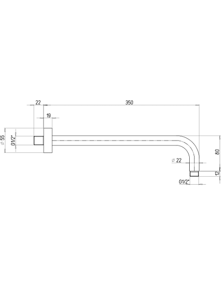 Braccio doccia Jacuzzi tondo a parete lunghezza 350mm diam. 22 mm art. 1111072JA00 cromato - Climaway