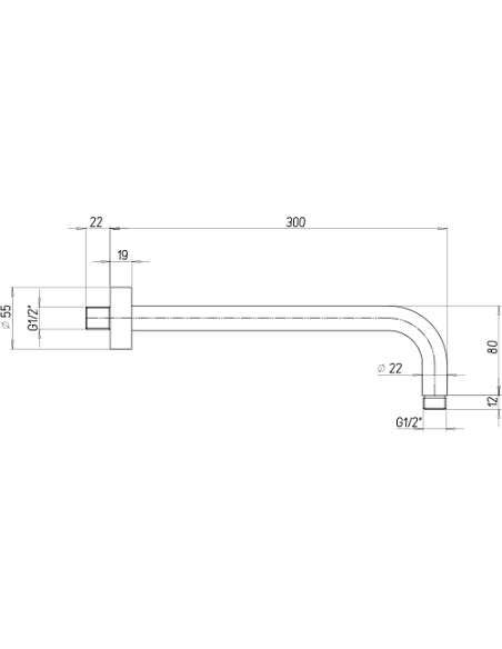Braccio doccia Jacuzzi tondo a parete lunghezza 300mm diam. 22 mm art. 1111071JA00 cromato - Climaway