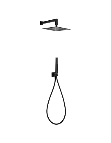 Kit doccia Jacuzzi quadro con soffione + braccio + doccetta e supporto con presa acqua art. 0TWYO907JA00 nero opaco - Climaway