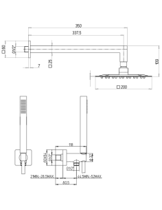 Kit doccia Jacuzzi quadro con soffione + braccio + doccetta e supporto con presa acqua art. 0TWYO907JA00 nero opaco - Climaway 2