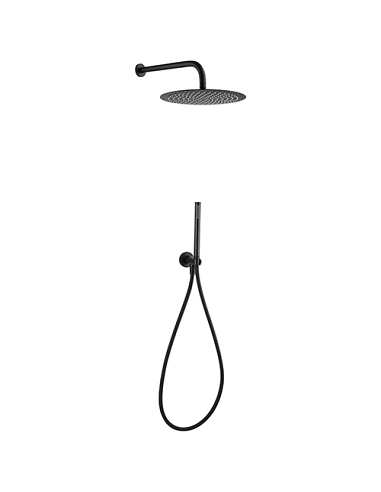 Kit doccia Jacuzzi tondo con soffione + braccio + doccetta e supporto con presa acqua art. 0SUYO907JA00 nero opaco - Climaway