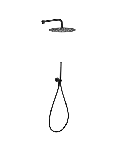 Kit doccia Jacuzzi tondo con soffione + braccio + doccetta e supporto con presa acqua art. 0SUYO907JA00 nero opaco - Climaway