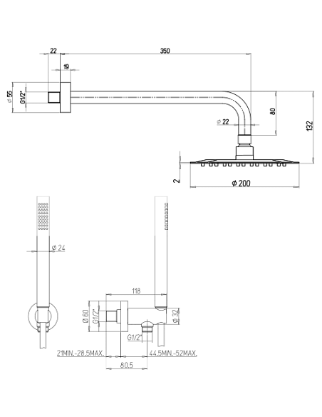 Kit doccia Jacuzzi tondo con soffione + braccio + doccetta e supporto con presa acqua art. 0SU00907JA00 cromato - Climaway
