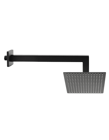 Set soffione doccia quadro Jacuzzi da 20 cm in acciaio inox ultrapiatto e braccio doccia quadro da 30 cm nero opaco - Climaway