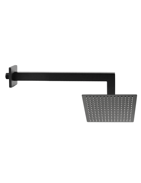 Set soffione doccia quadro Jacuzzi da 20 cm in acciaio inox ultrapiatto e braccio doccia quadro da 30 cm nero opaco - Climaway