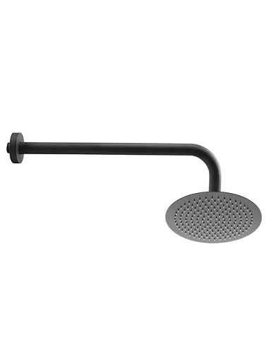 Set soffione doccia tondo Jacuzzi da 25 cm in acciaio inox ultrapiatto e braccio doccia tondo da 35 cm nero opaco - Climaway