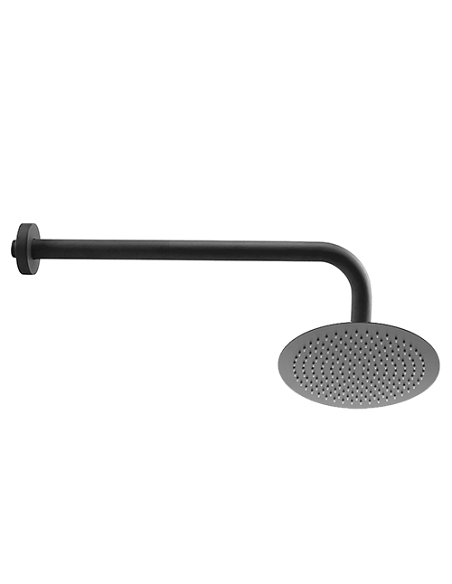 Set soffione doccia tondo Jacuzzi da 25 cm in acciaio inox ultrapiatto e braccio doccia tondo da 35 cm nero opaco - Climaway