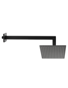 Set soffione doccia quadro Jacuzzi da 30 cm in acciaio inox ultrapiatto e braccio doccia quadro da 40 cm nero opaco - Climaway