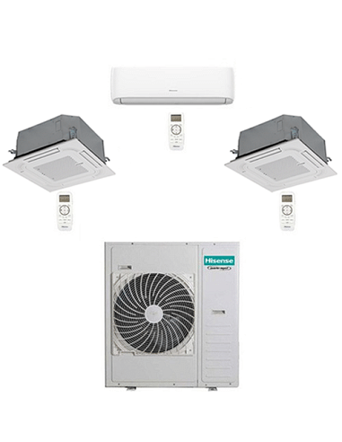 Climatizzatore Condizionatore Hisense Hi Comfort più Cassetta 4 vie Wifi R32 Trial Split Inverter 12000 + 18000 + 18000 BTU c...