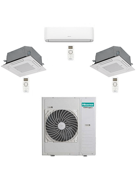 Climatizzatore Condizionatore Hisense Hi Comfort più Cassetta 4 vie Wifi R32 Trial Split Inverter 12000 + 18000 + 18000 BTU c...