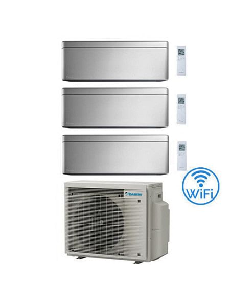 Climatizzatore GARANZIA ITALIA Daikin Stylish Silver WiFi Trial Split Inverter 9000 + 9000 + 15000 BTU con U.E. 3MXM68A9 Clas...