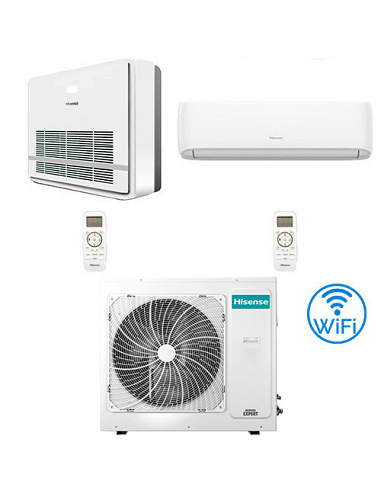 Climatizzatore Condizionatore Hisense Console + Hi Comfort R32 Dual Split Wifi Inverter 18000 + 18000 BTU con U.E. 3AMW72U4RJ...