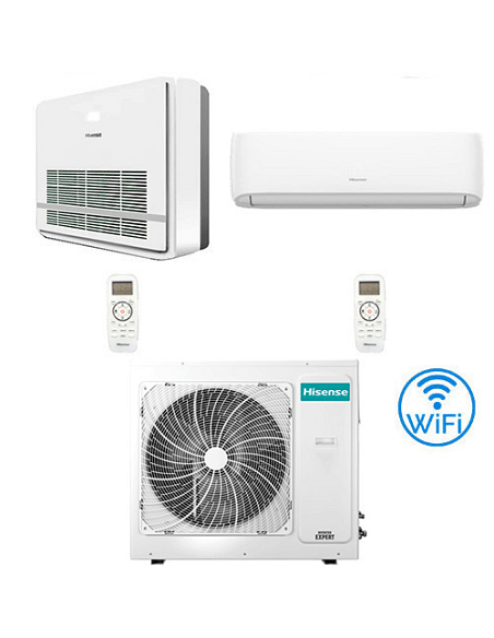Climatizzatore Condizionatore Hisense Console + Hi Comfort R32 Dual Split Wifi Inverter 18000 + 18000 BTU con U.E. 3AMW72U4RJ...