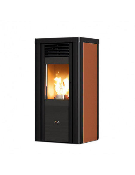 Stufa a pellet 11 Kw ventilata Anselmo Cola Pupilla in acciaio colore Rust - Climaway