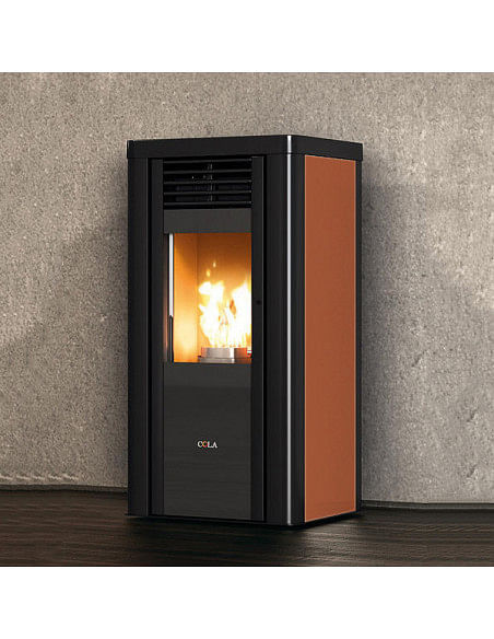 Stufa a pellet 11 Kw ventilata Anselmo Cola Pupilla in acciaio colore Rust - Climaway