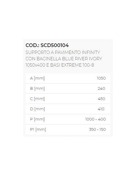 INFINITY Supporto a pavimento con bacinella Blue river ivory e basi extreme - Climaway